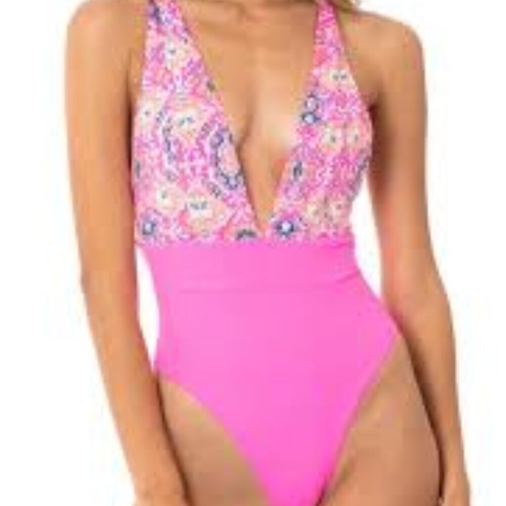 ✅ MAAJI Giacomo Rainbow Reversible One-piece Swimsuit In Pink SIZE‎ SMALL